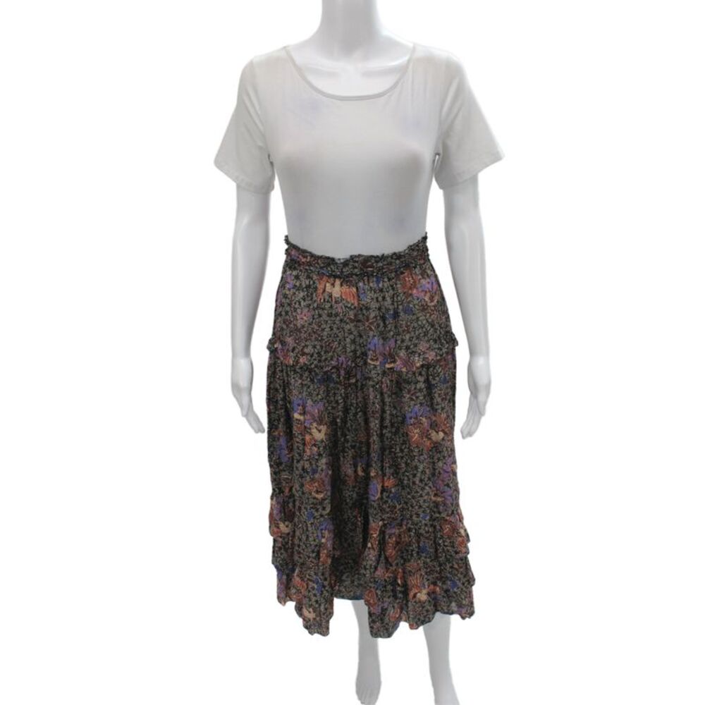 Ulla Johnson Women Maxi Peasant Skirt Black Floral Cotton Viscose Size 0X
